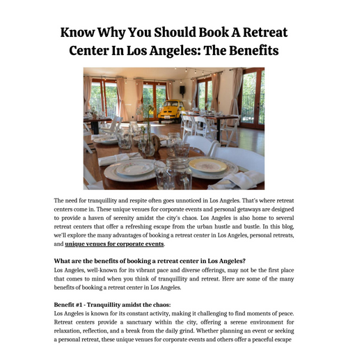 Know Why You Should Book A Retreat Center In Los Angeles