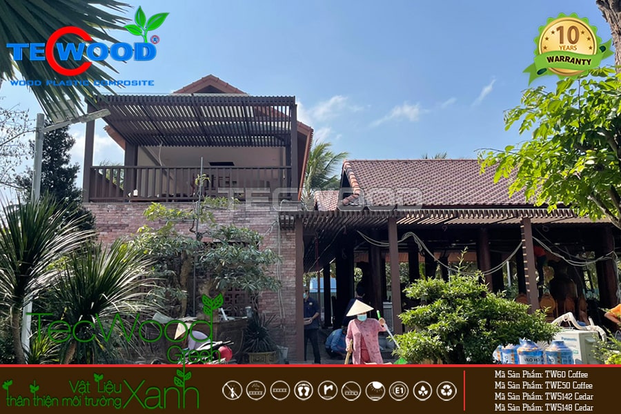Công trình thi công lam và mái che gỗ nhựa tại khu nhà vườn Vĩnh Long