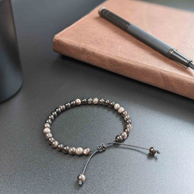 Silver Obsidian Tasbih Bracelet | Men's Misbaha - 33 Beads, 5mm Profile Picture