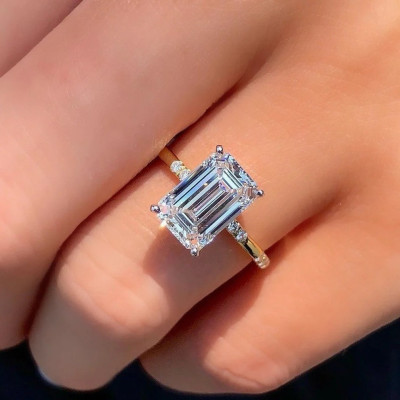 Emerald Cut Diamond Engagement Ring with Yellow Gold Band Profile Picture