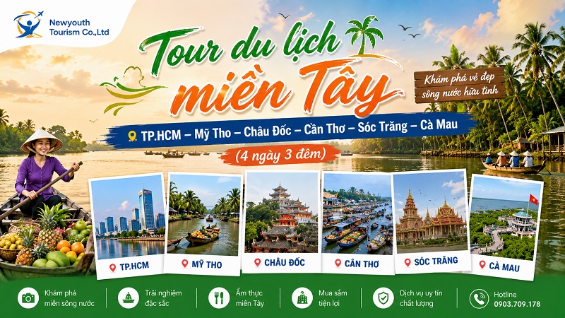 Tour miền tây: TPHCM - Mỹ Tho - Châu Đốc - Cần Thơ - Sóc Trăng - Cà Mau
