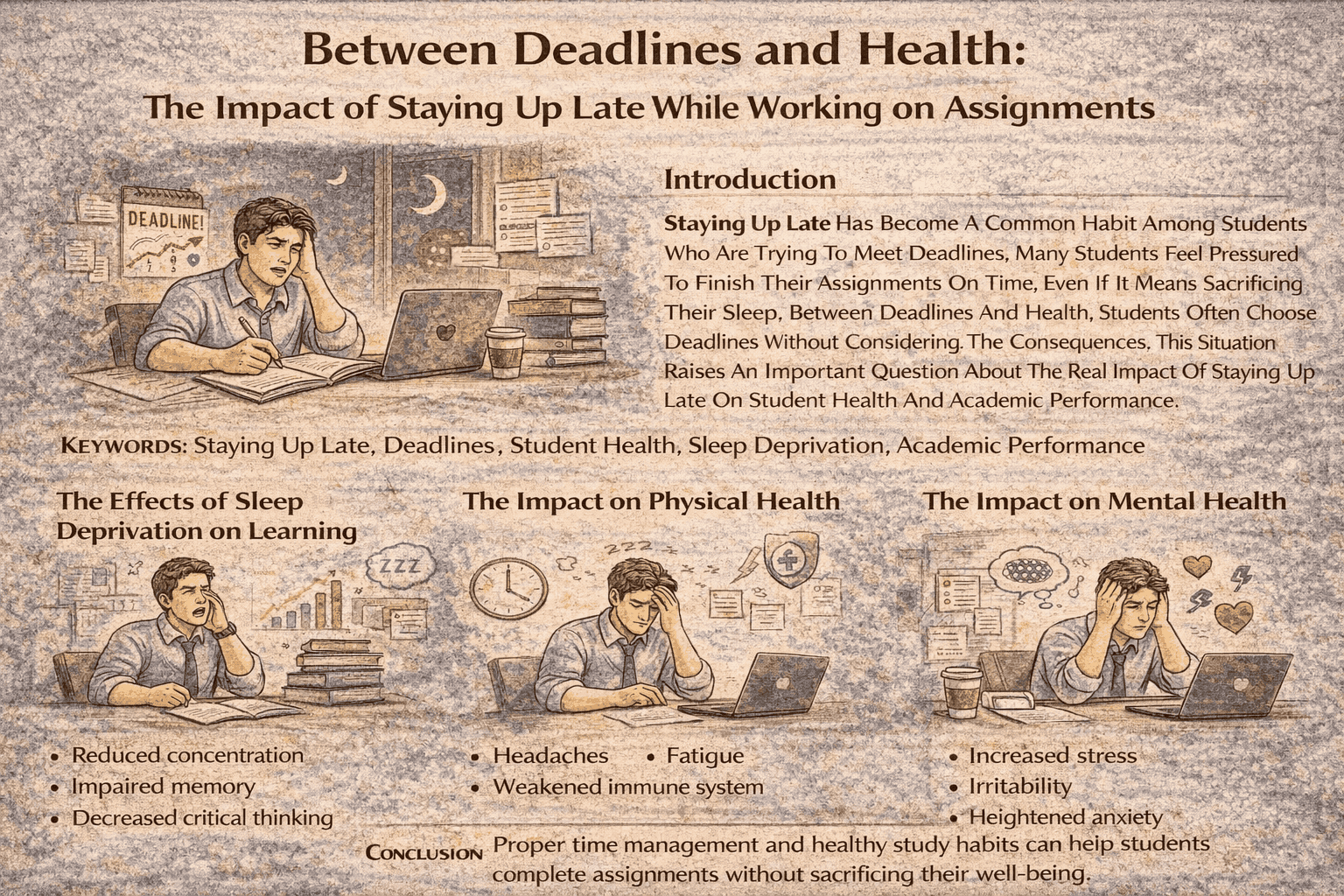 Between Deadlines and Health: The Impact of Staying Up Late While Working on Assignments