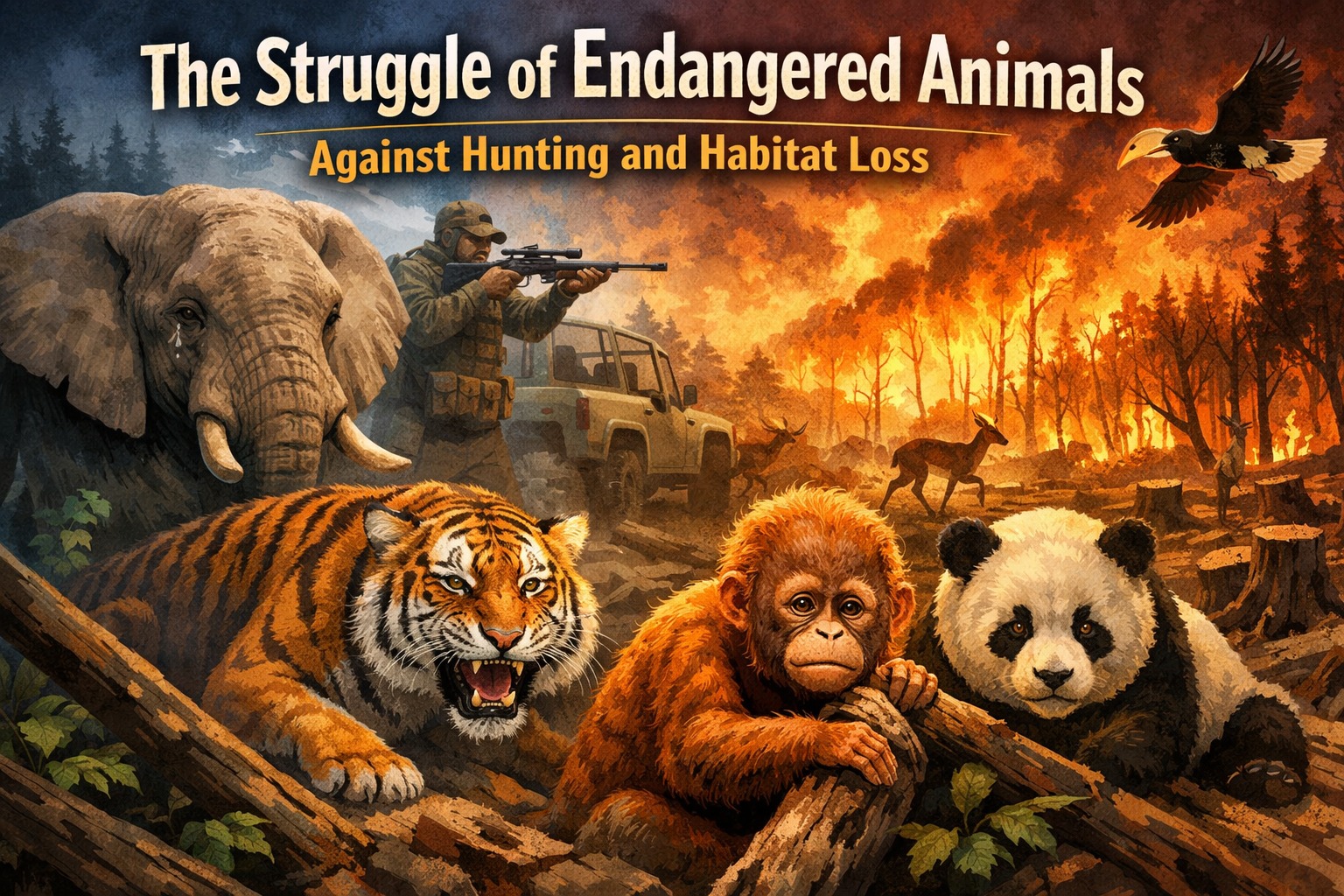 The Struggle of Endangered Animals Against Hunting and Habitat Loss