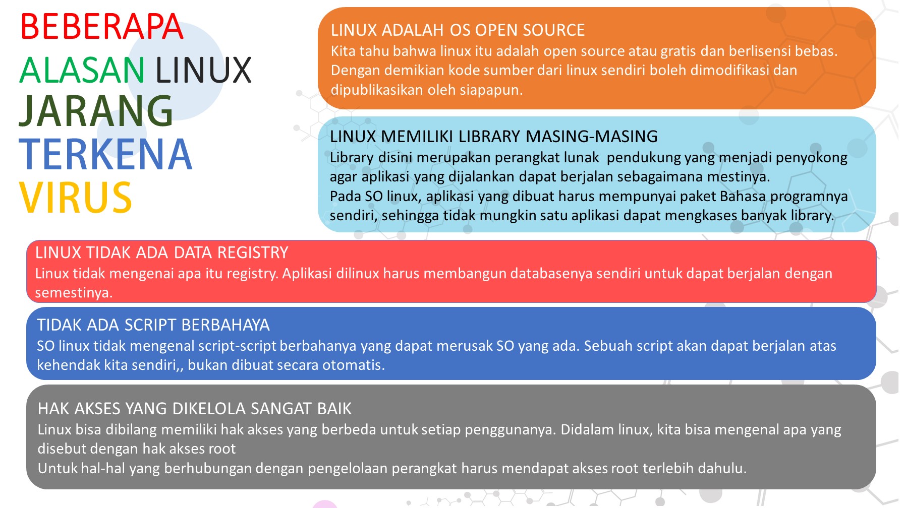 BEBERAPA  ALASAN LINUX JARANG TERKENA VIRUS