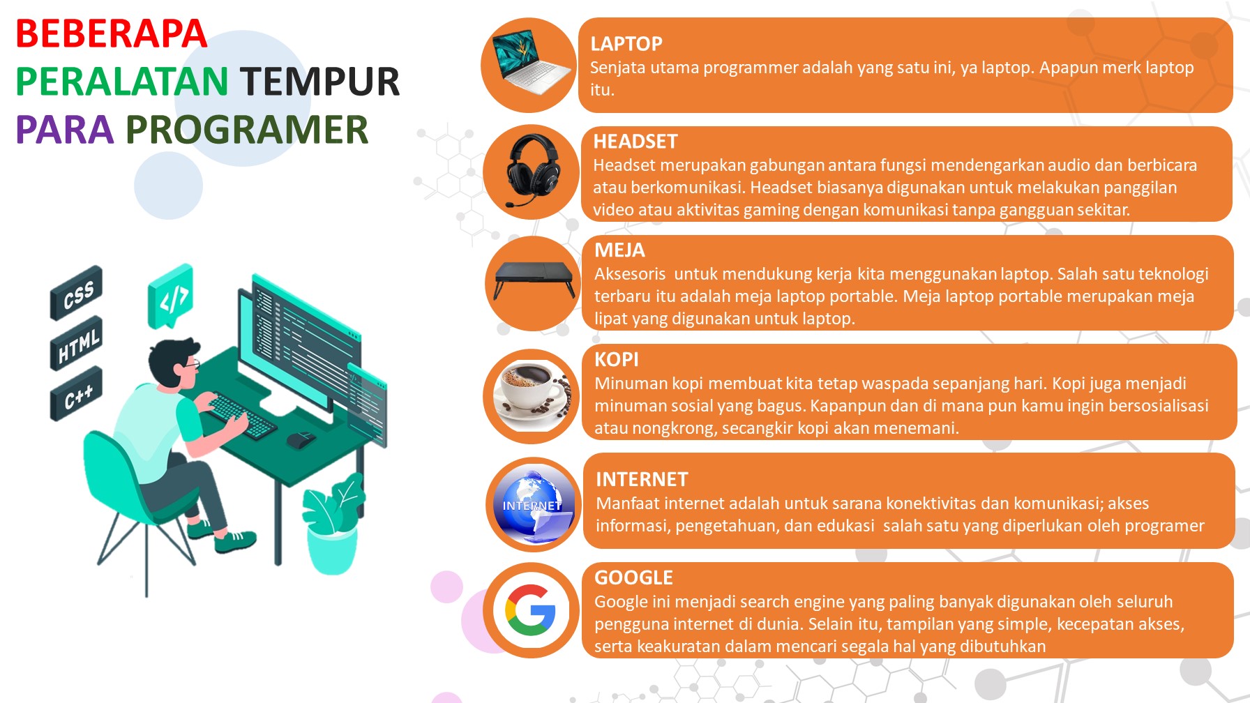 BEBERAPA PERALATAN TEMPUR PARA PROGRAMER