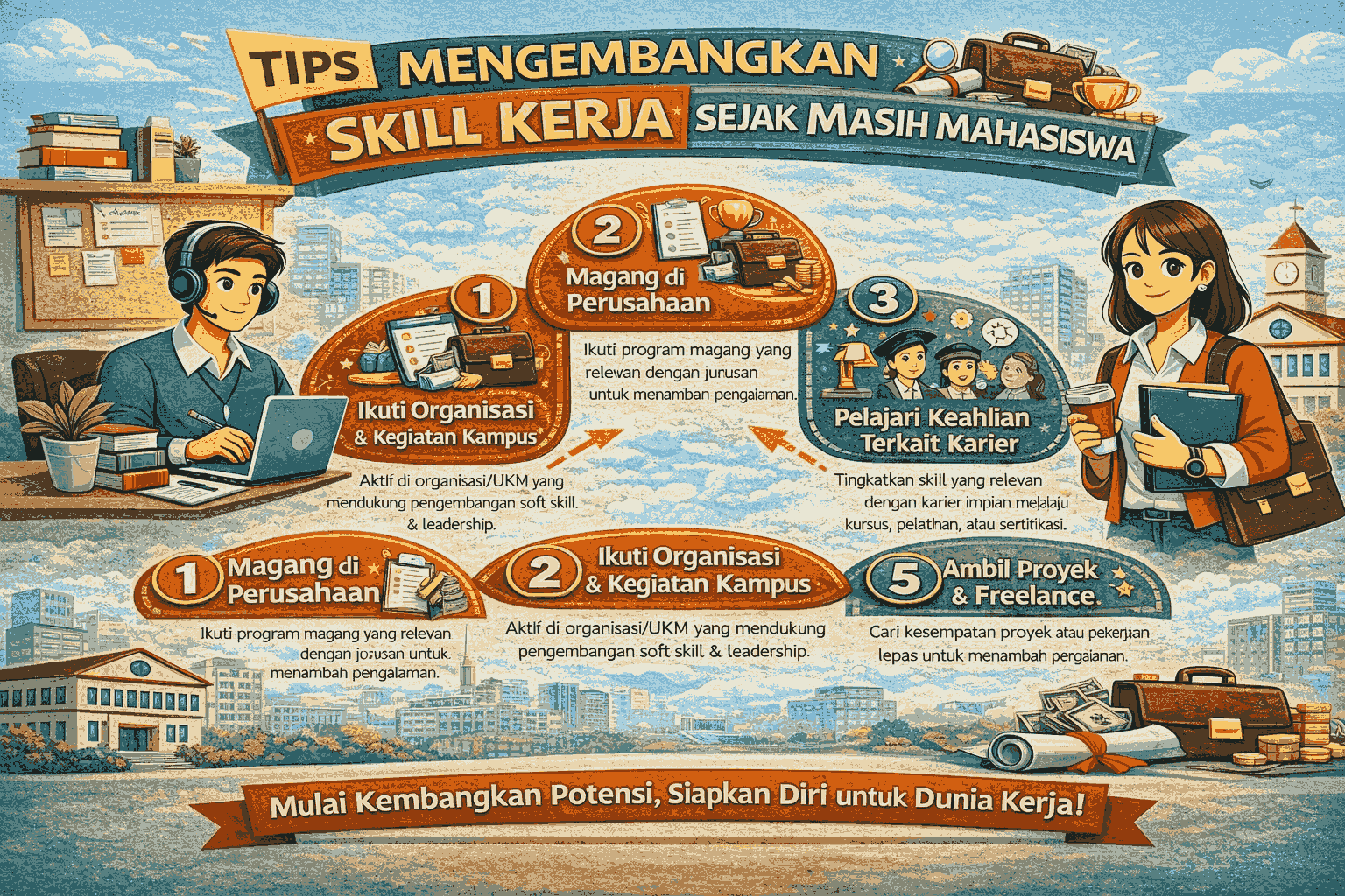 Tips Mengembangkan Skill Kerja Sejak Masih Mahasiswa
