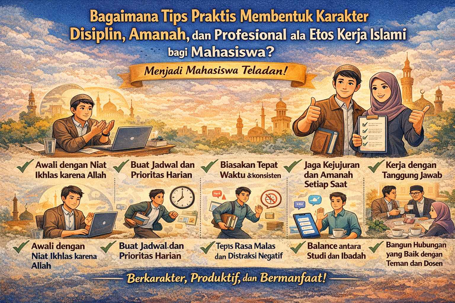 Bagaimana Tips Praktis Membentuk Karakter Disiplin, Amanah, Dan Profesional Ala Etos Kerja Islami Bagi Mahasiswa?