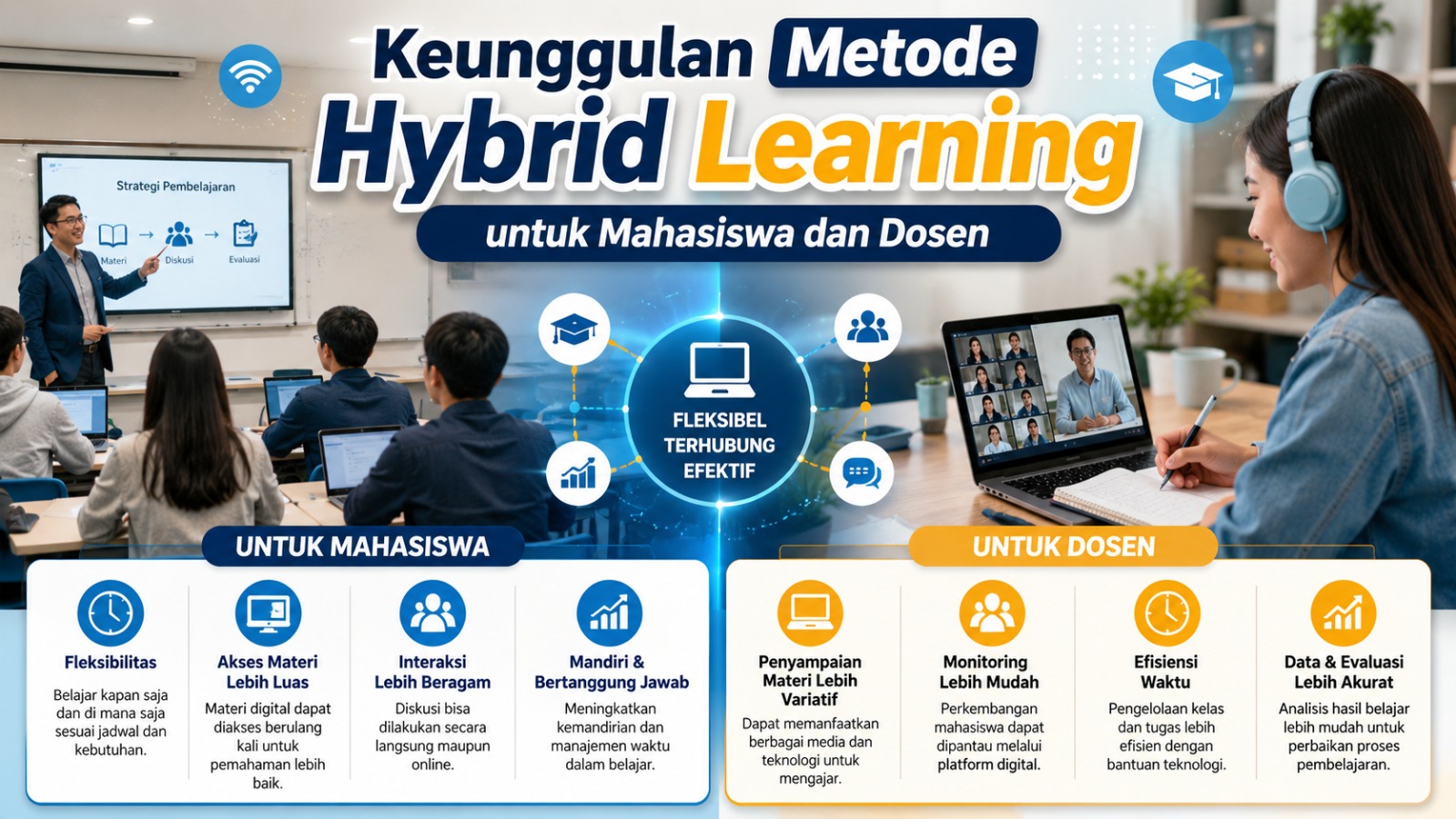 KEUNGGULAN METODE HYBRID LEARNING UNTUK MAHASISWA DAN DOSEN