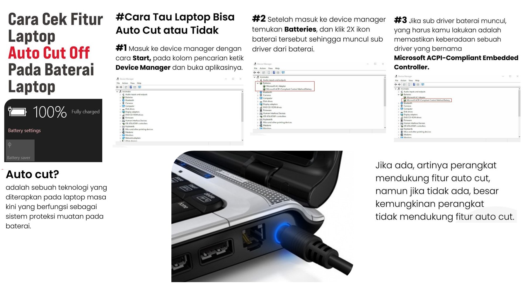 Teknis Cara Cek Fitur Laptop Auto Cut Off Pada Baterai Laptop