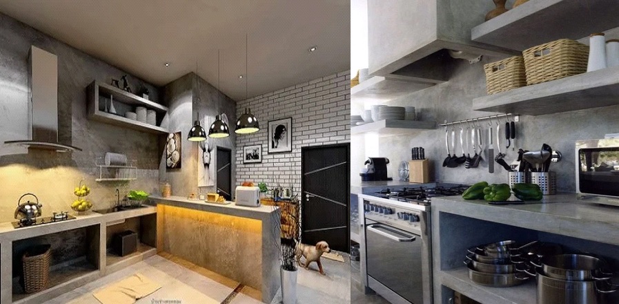 Inspiratif Meja Dapur dengan Beton Cor