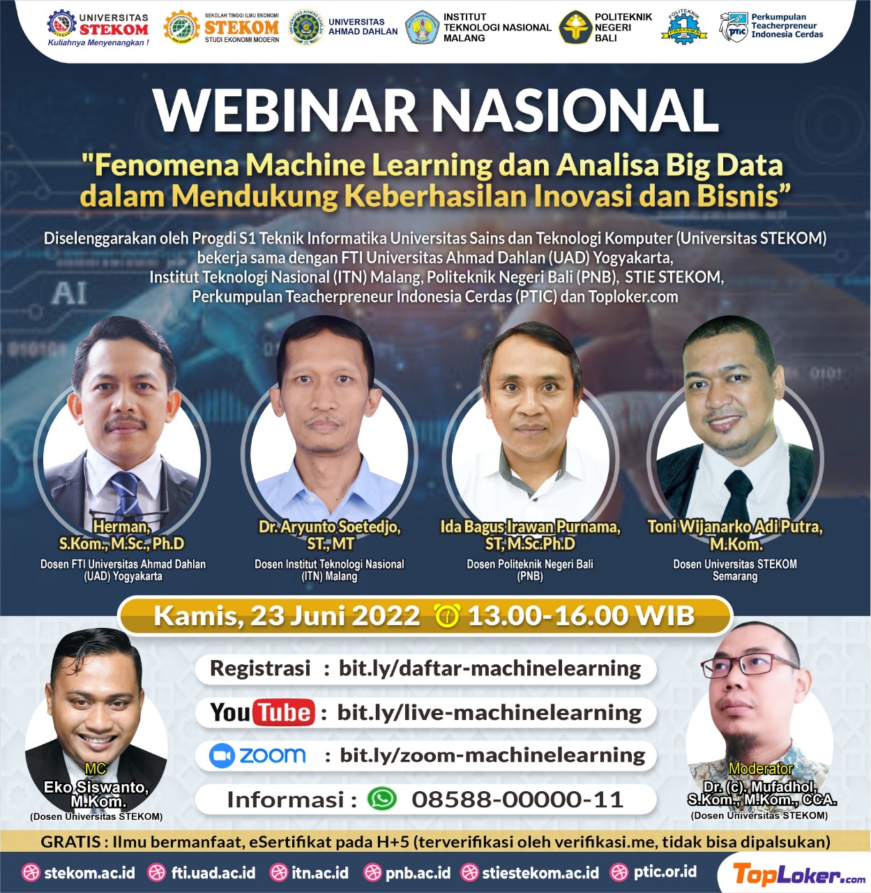 WEBINAR NASIONAL: ”Fenomena Machine Learning Dan Analisa Big Data Dalam Mendukung Keberhasilan Inovasi Dan Bisnis”