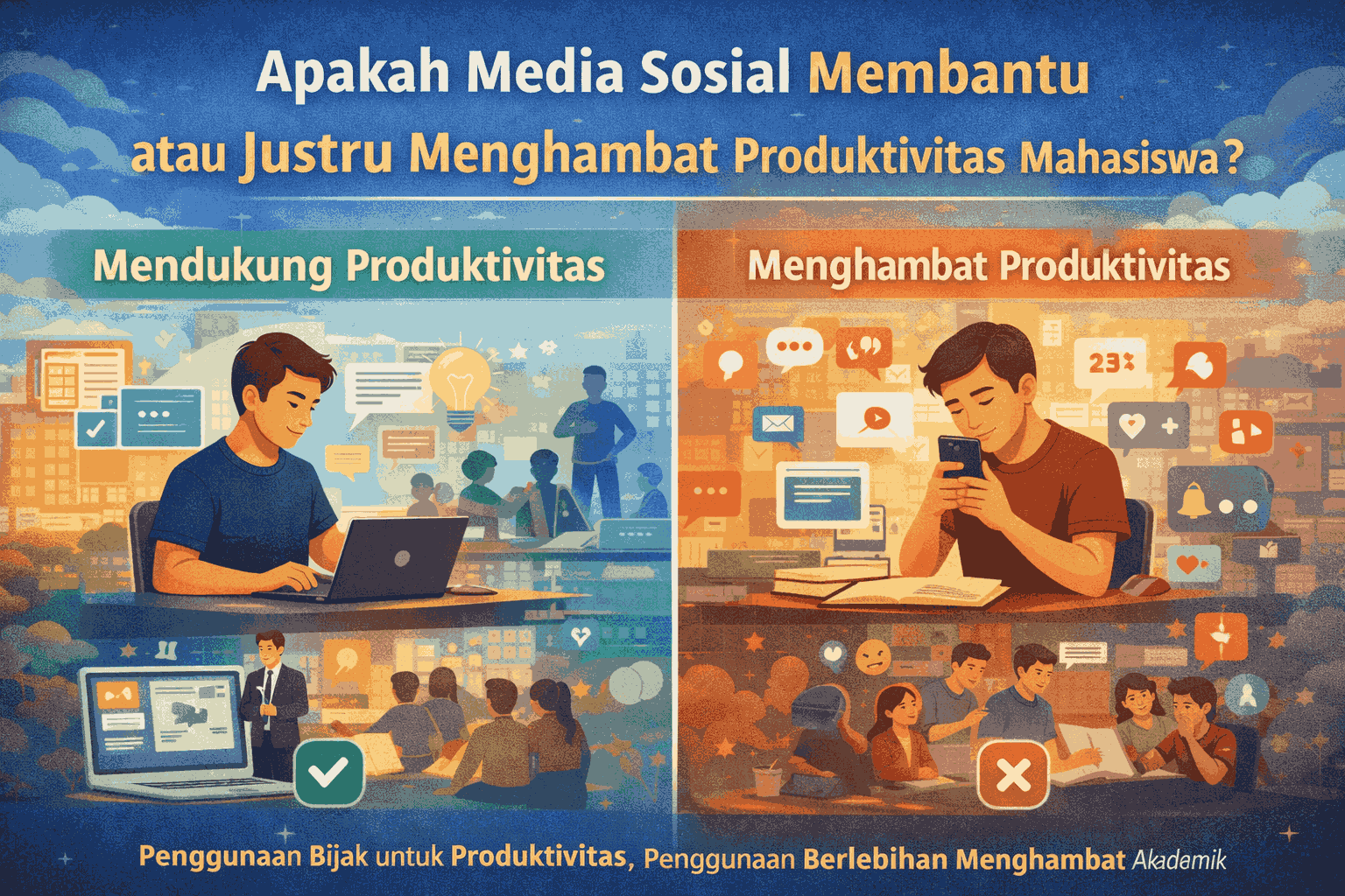 Apakah media sosial membantu atau justru menghambat produktivitas mahasiswa?