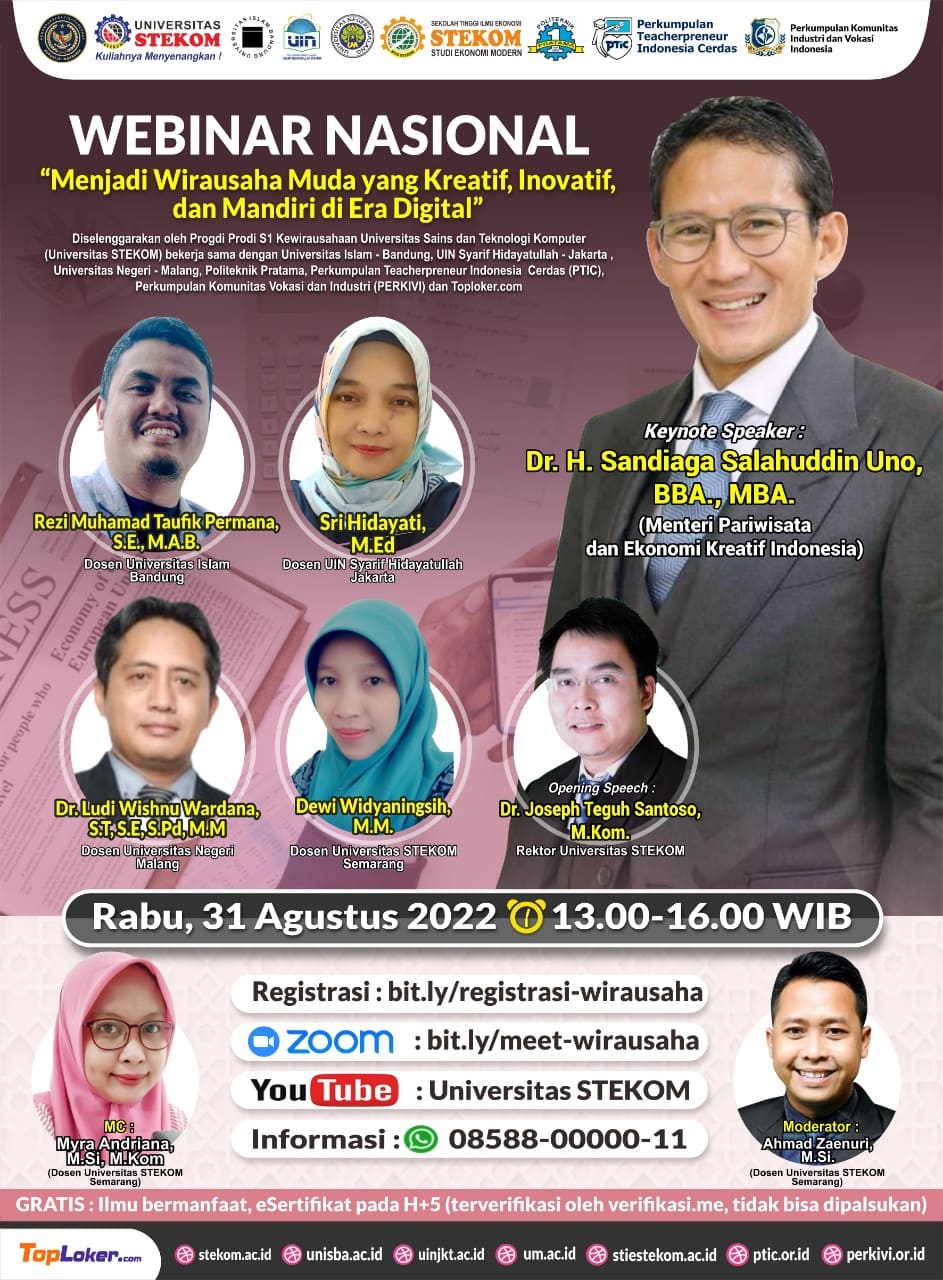 Dr. H. Sandiaga Salahuddin Uno menjadi Pembicara Utama dalam Webinar Nasional STEKOM
