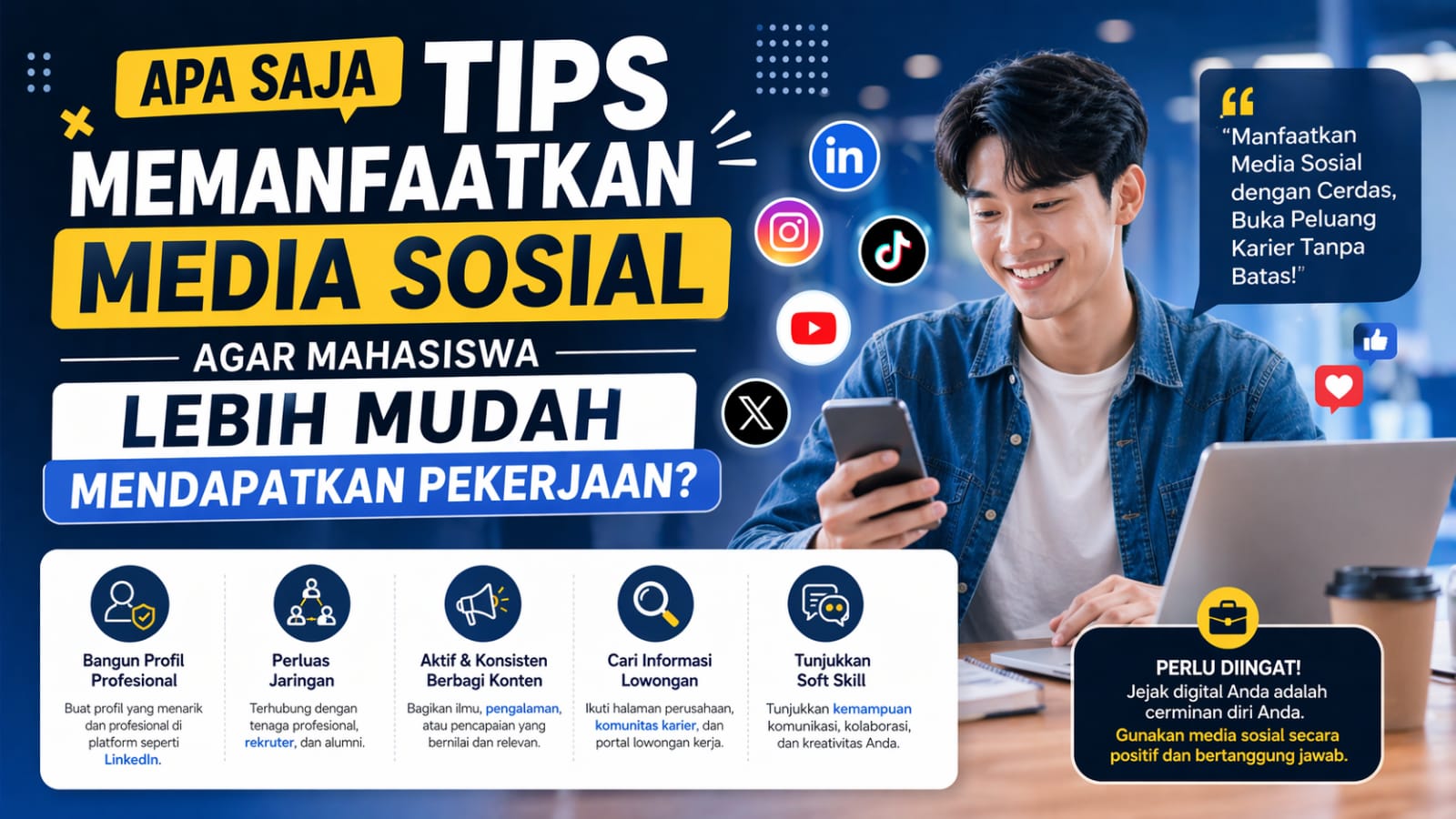 Apa saja tips memanfaatkan media sosial agar mahasiswa lebih mudah mendapatkan pekerjaan?