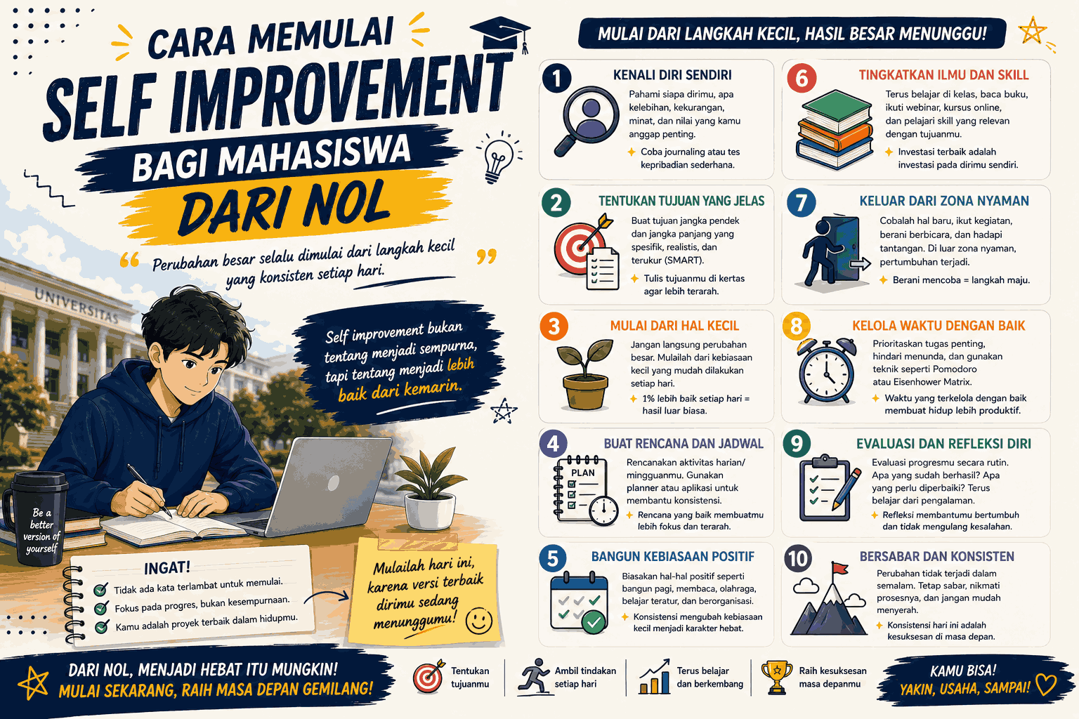 Cara Memulai Self Improvement bagi Mahasiswa dari Nol