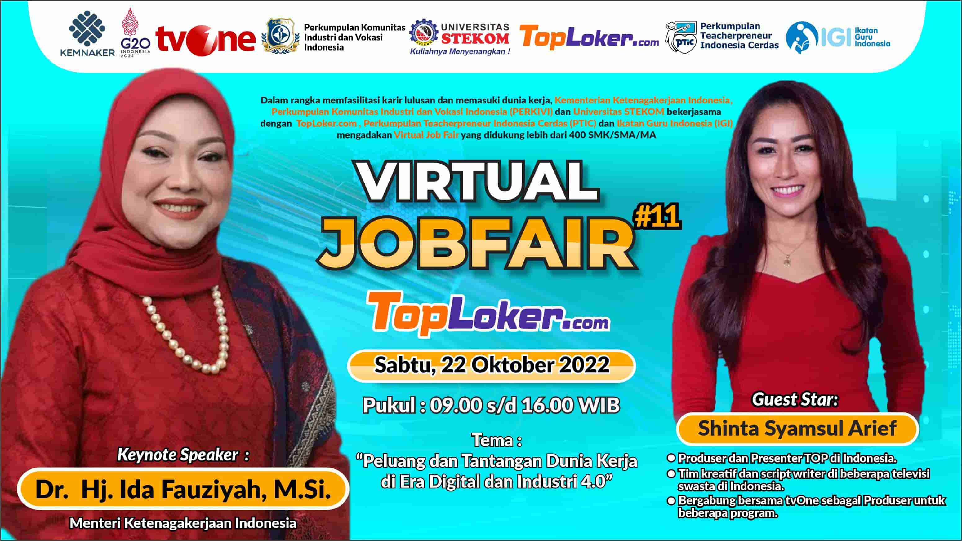 200 Lebih Lowongan Kerja pada Virtual Job Fair#11 TopLoker.com 2022 Digelar Melalui Zoom dan Live Streaming Youtube 