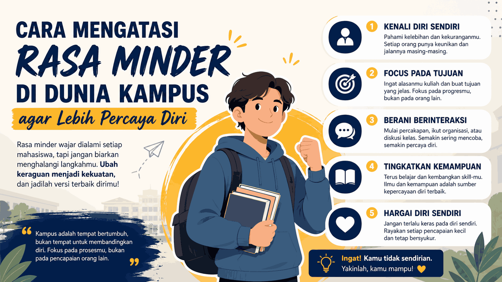 Cara Mengatasi Rasa Minder di Dunia Kampus agar Lebih Percaya Diri