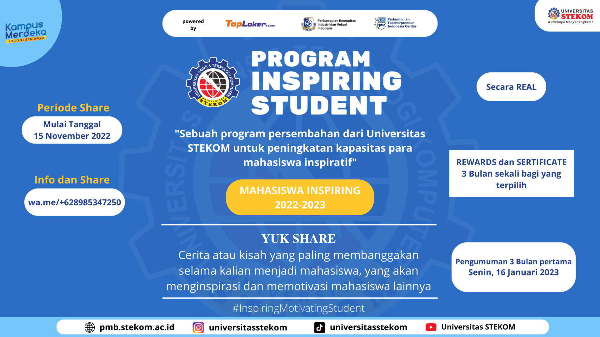 WELCOME TO PROGRAM INSPIRING STUDENT 2022-2023 UNIVERSITAS STEKOM