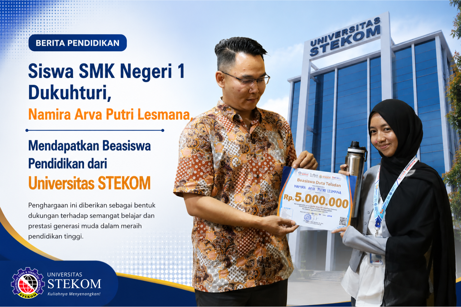 Namira Arva Putri Lesmana, Siswi SMK Negeri 1 Dukuhturi, Menjadi Penerima Beasiswa Pendidikan Universitas STEKOM pada Program Pelatihan Content Creator