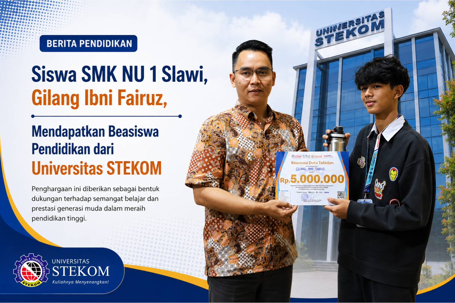 Siswa SMK NU 1 Slawi, Gilang Ibni Fairuz, Menjadi Penerima Beasiswa Pendidikan Universitas STEKOM dalam Program Pelatihan Content Creator
