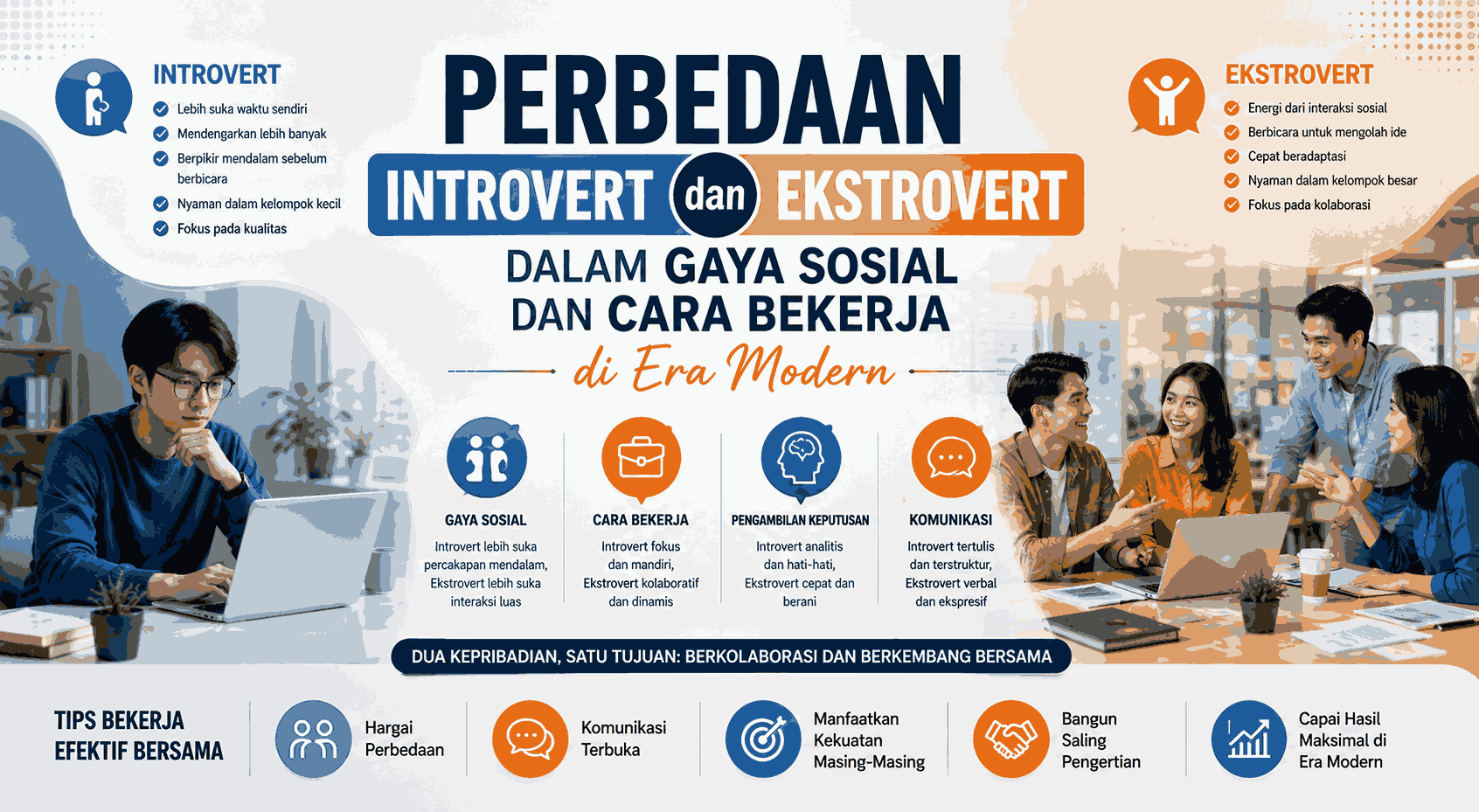 Perbedaan Introvert dan Ekstrovert dalam Gaya Sosial dan Cara Bekerja di Era Modern