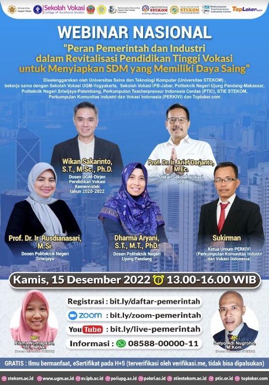 WEBINAR NASIONAL Peran Pemerintah dan Industri dalam Revitalisasi Pendidikan Tinggi Vokasi untuk Menyiapkan SDM yang Memiliki Daya Saing