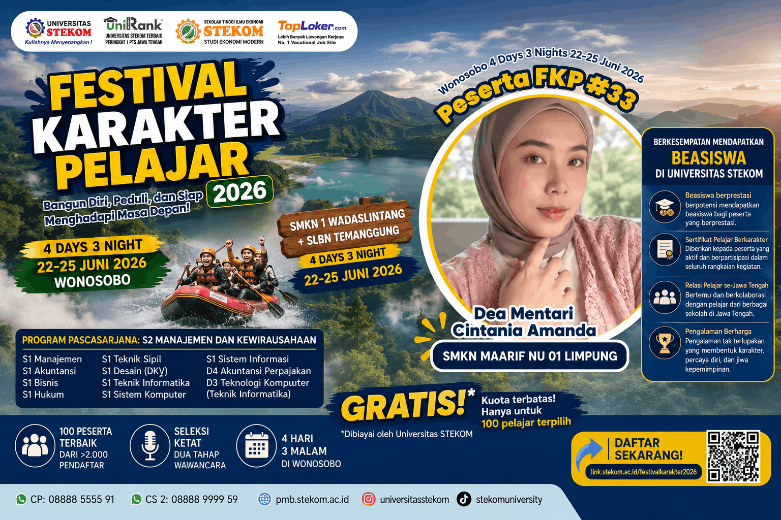 Membanggakan, Dea Mentari Cintania Amanda Lolos Festival Karakter Pelajar 2026 Universitas STEKOM