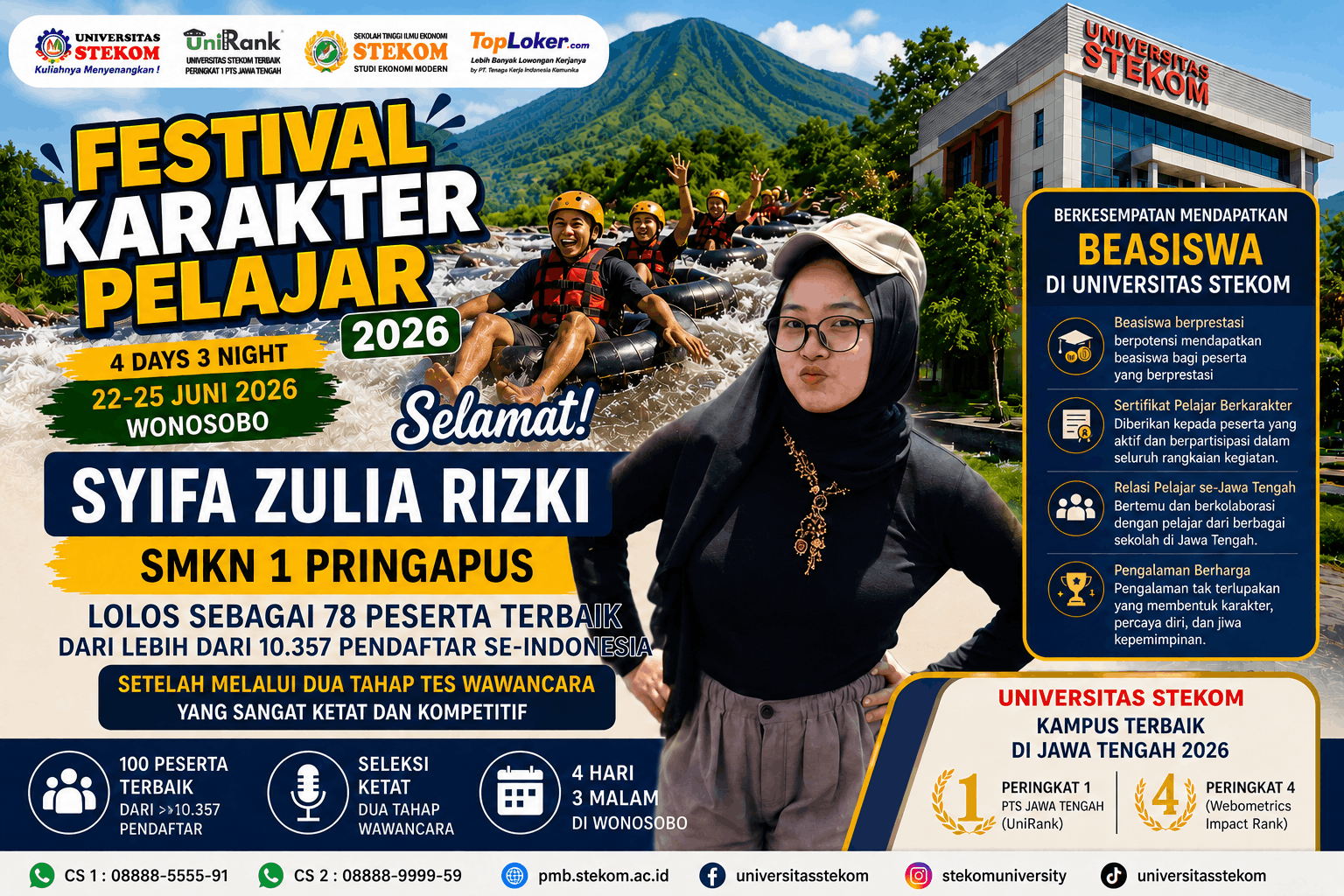 Syifa Zulia Rizki dari SMK Negeri 1 Pringapus Berhasil Menembus Seleksi Festival Karakter Pelajar 2026 Universitas STEKOM