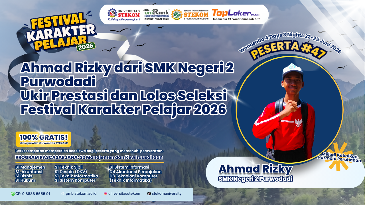 Perwakilan SMK Negeri 2 Purwodadi, Ahmad Rizky, Ukir Prestasi dan Lolos Seleksi Festival Karakter Pelajar 2026