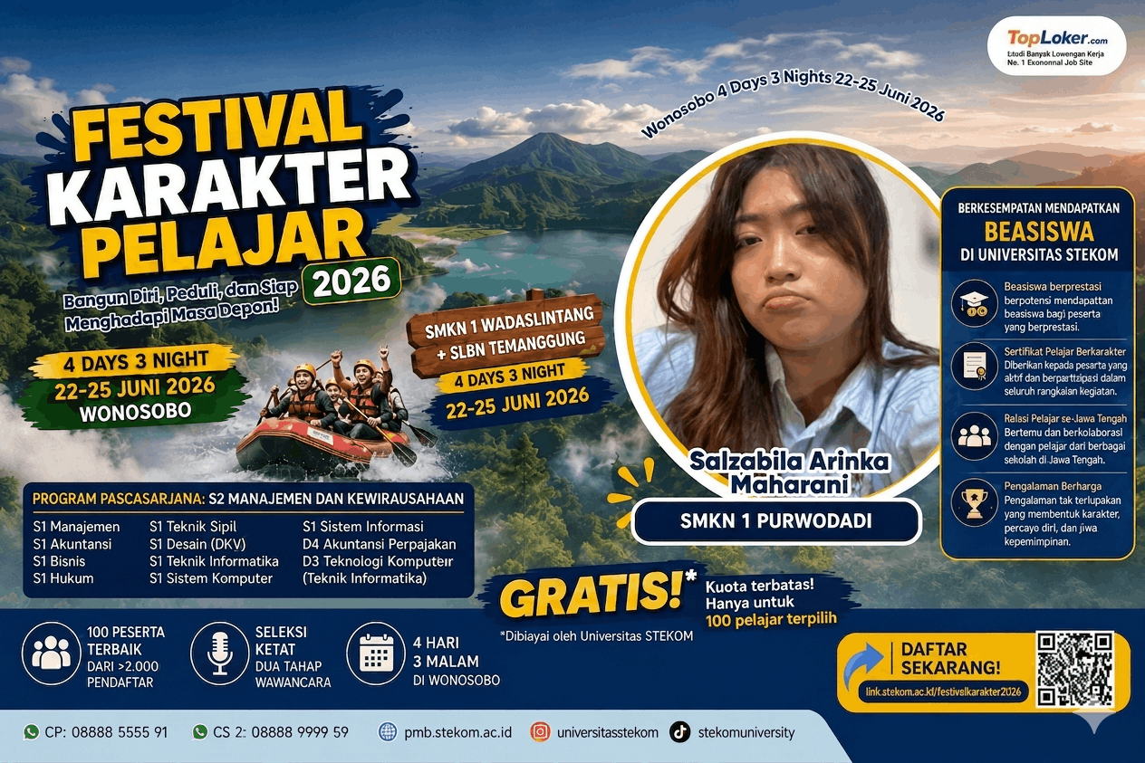 Sosok Kolaboratif dari SMK Negeri 1 Purwodadi, Salzabila Arinka Maharani Sukses Raih Tiket Festival Karakter Pelajar 2026 Universitas STEKOM
