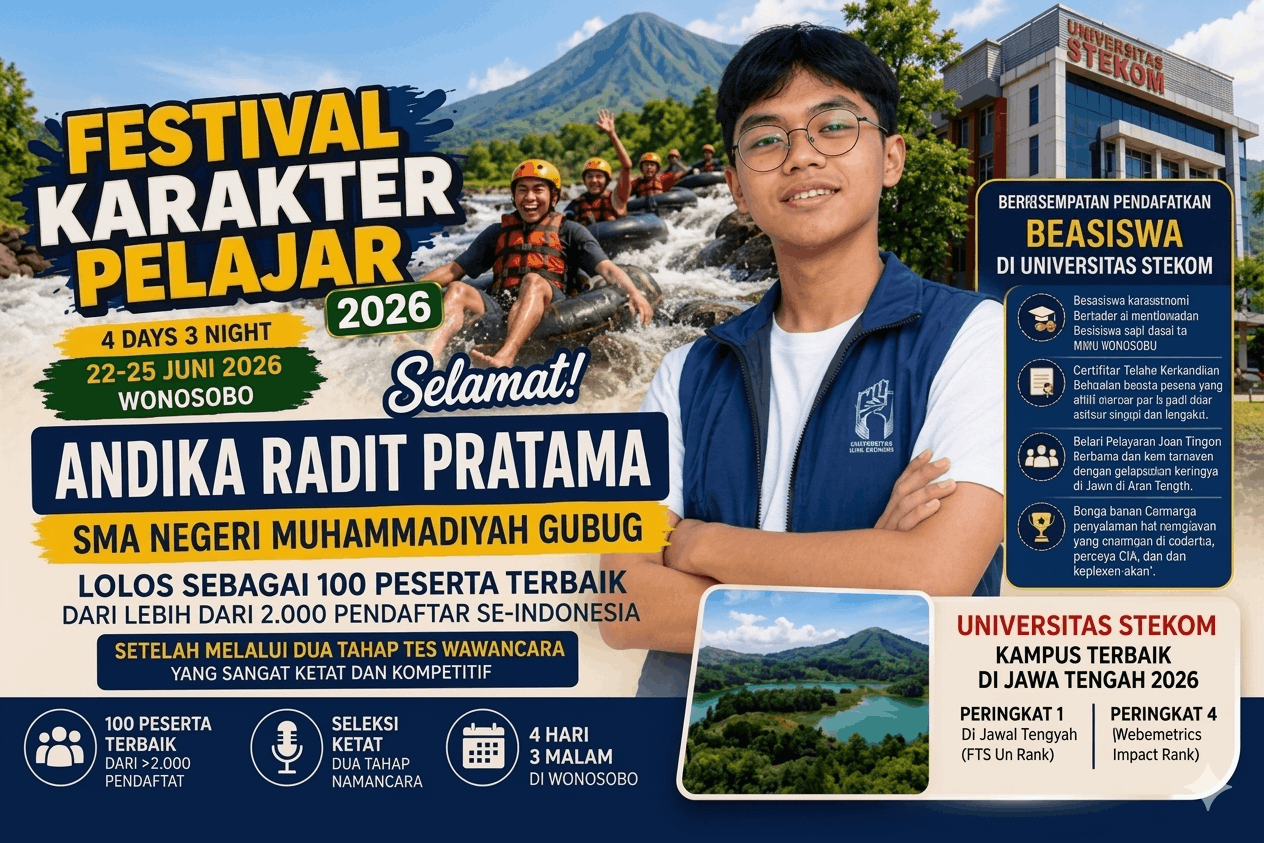 Prestasi Gemilang! Andika Radit Pratama dari SMA Negeri Muhammadiyah Gubug Lolos Festival Karakter Pelajar 2026 Universitas STEKOM