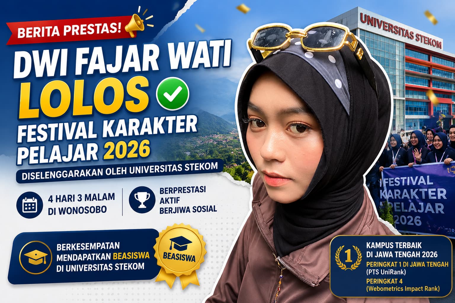 Dwi Fajar Wati Lolos Festival Karakter Pelajar 2026 dan Berpeluang Raih Beasiswa Universitas STEKOM