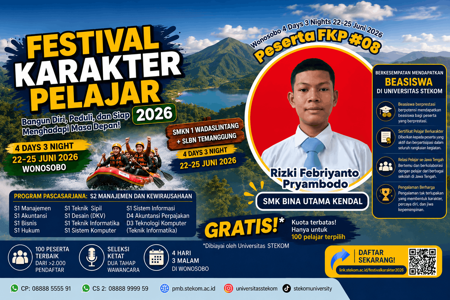Dari Kendal Menuju Wonosobo, Rizki Febriyanto Pryambodo dari SMK Bina Utama Kendal Siap Menjadi Bagian Generasi Berkarakter di Festival Karakter Pelajar 2026 Universitas STEKOM