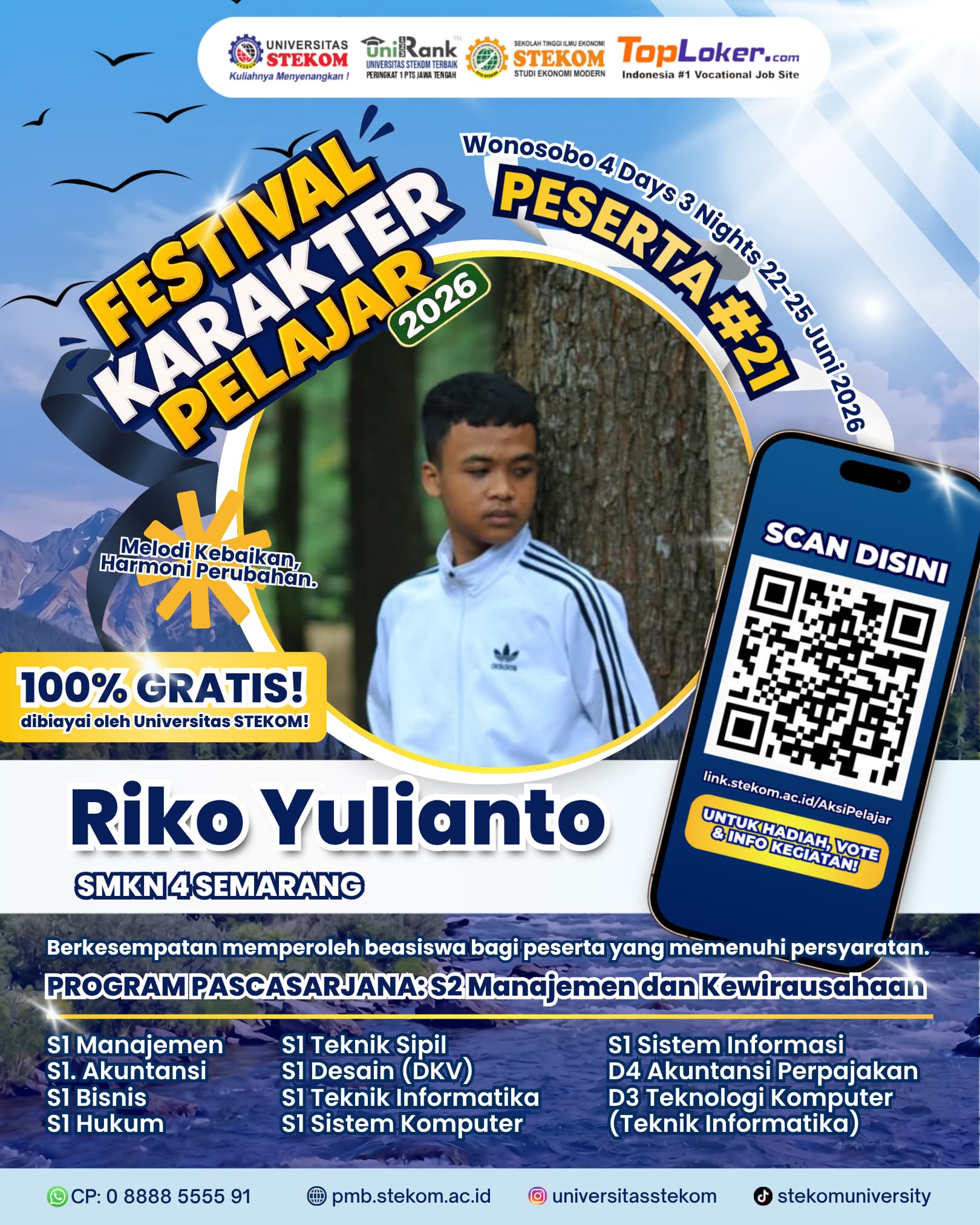 Riko Yulianto Tunjukkan Karakter Unggul, Berhasil Lolos Festival Karakter Pelajar 2026 Universitas Stekom