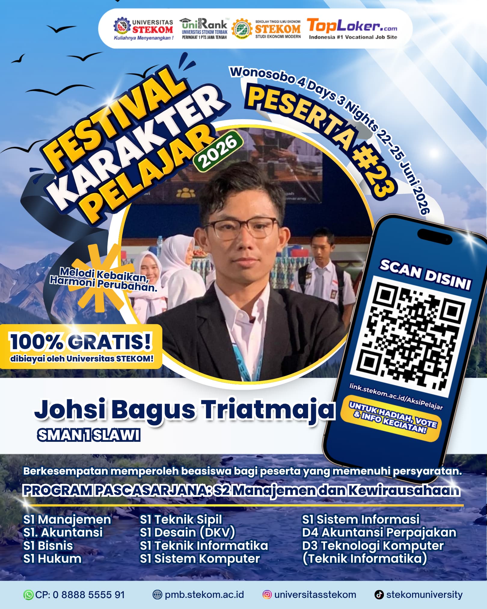 Johsi Bagus Triatmaja Tunjukkan Kualitas Kepemimpinan dan Karakter Unggul, Lolos Festival Karakter Pelajar 2026