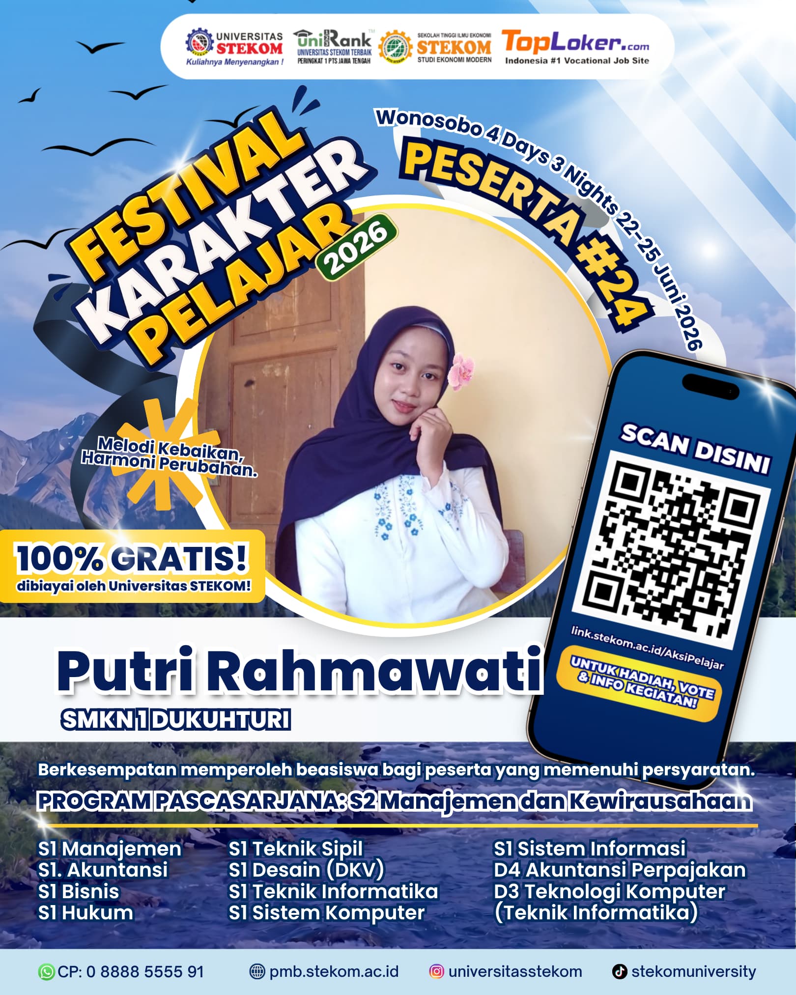 Putri Rahmawati Tunjukkan Karakter Unggul, Raih Kelolosan Festival Karakter Pelajar 2026 Universitas Stekom