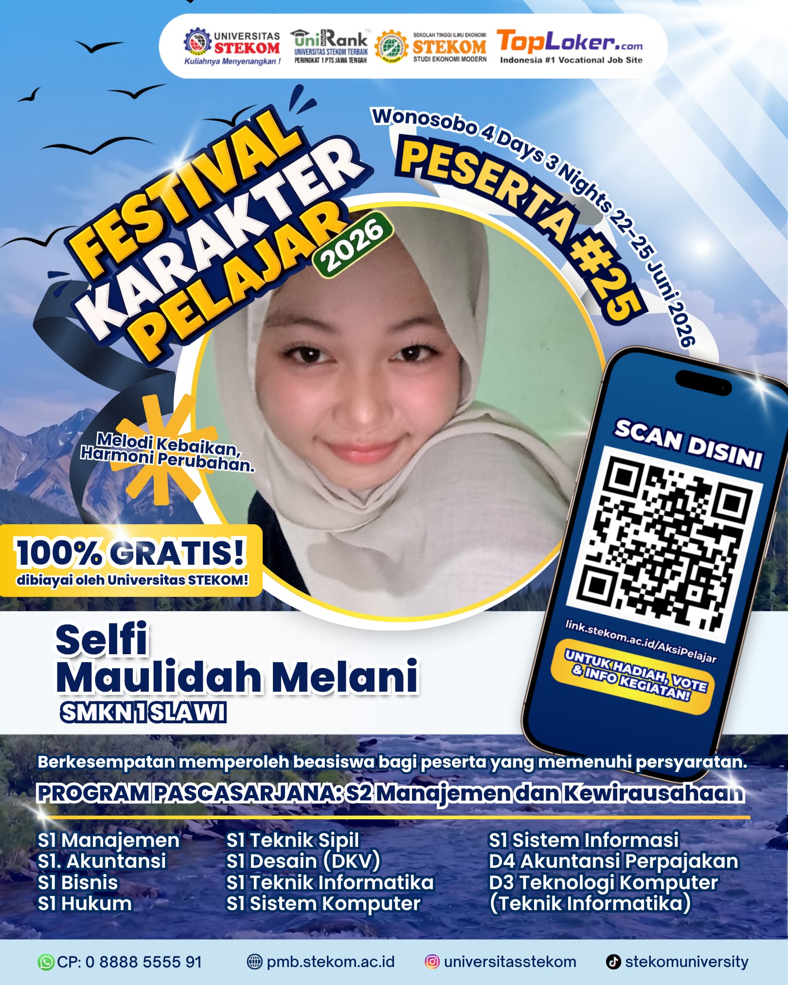 Selfi Maulidah Melani Tunjukkan Karakter Unggul, Berhasil Lolos Festival Karakter Pelajar 2026 Universitas Stekom