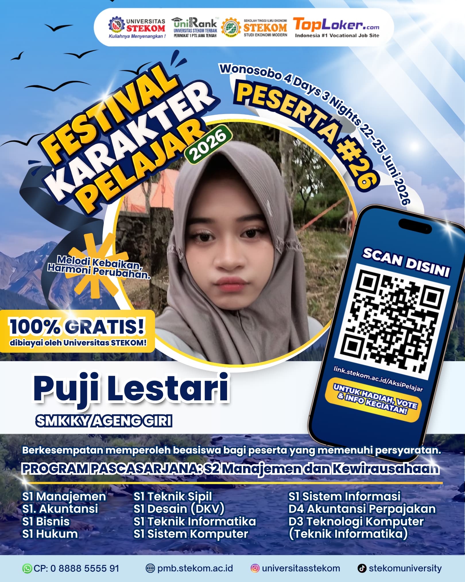 Puji Lestari Tunjukkan Karakter Unggul, Raih Kelolosan pada Festival Karakter Pelajar 2026 Universitas Stekom