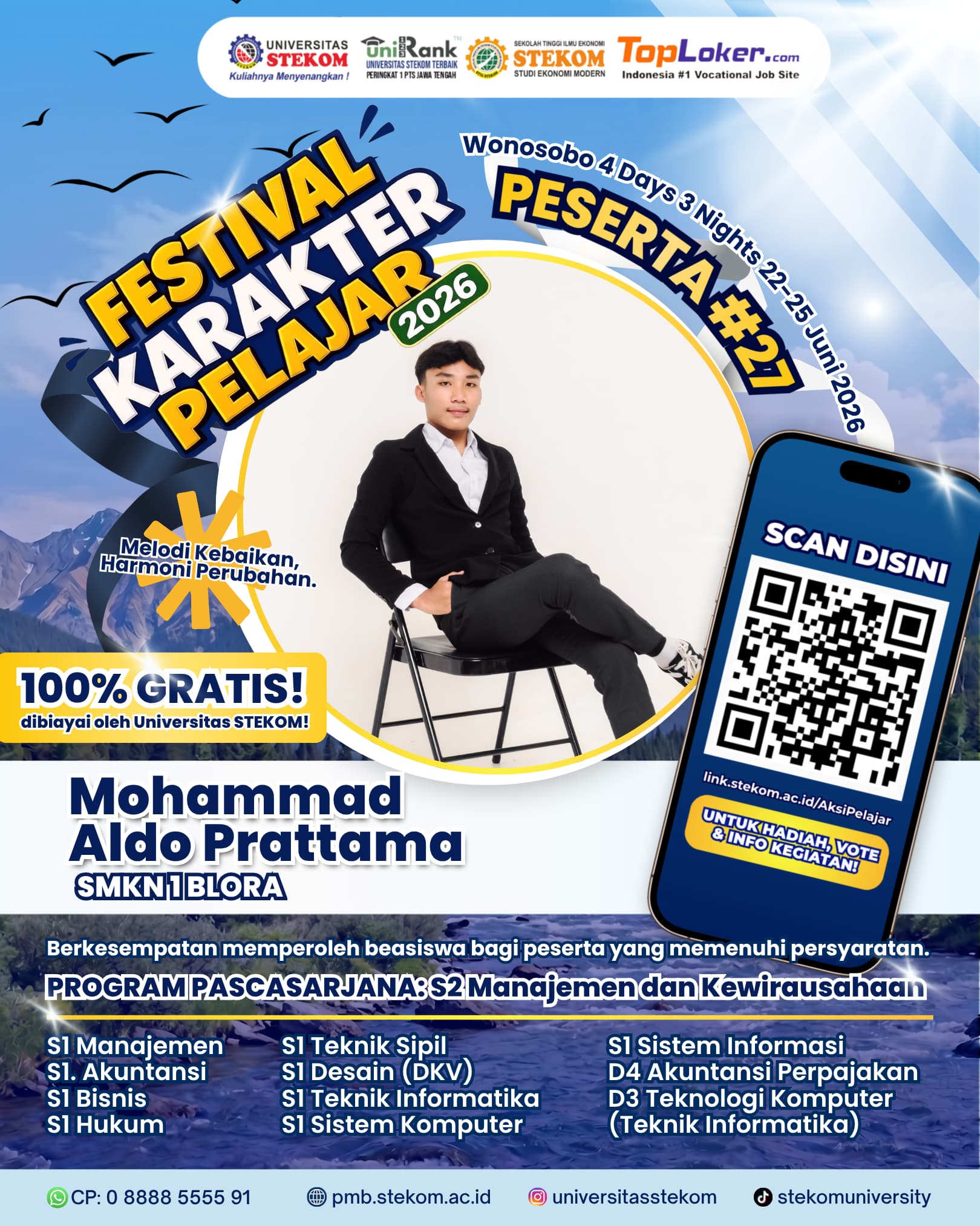 Mohammad Aldo Prattama Tunjukkan Karakter Unggul, Berhasil Lolos Festival Karakter Pelajar 2026 Universitas Stekom
