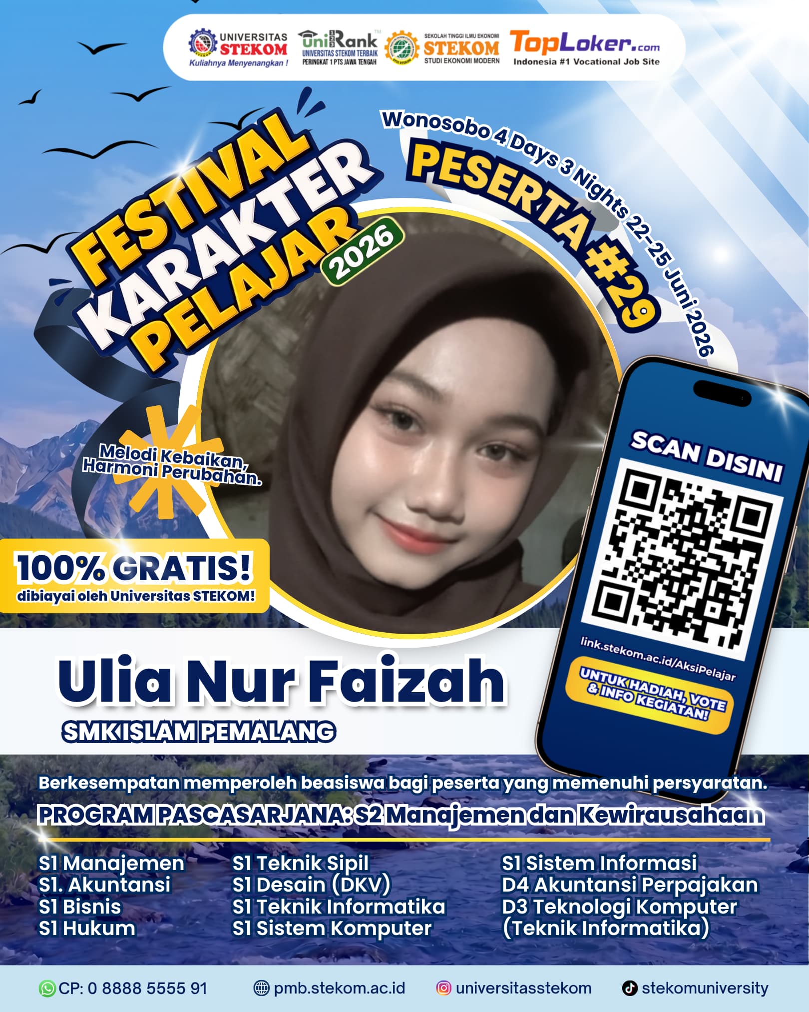 Ulia Nur Faizah Tunjukkan Karakter Unggul, Lolos Festival Karakter Pelajar 2026 Universitas Stekom