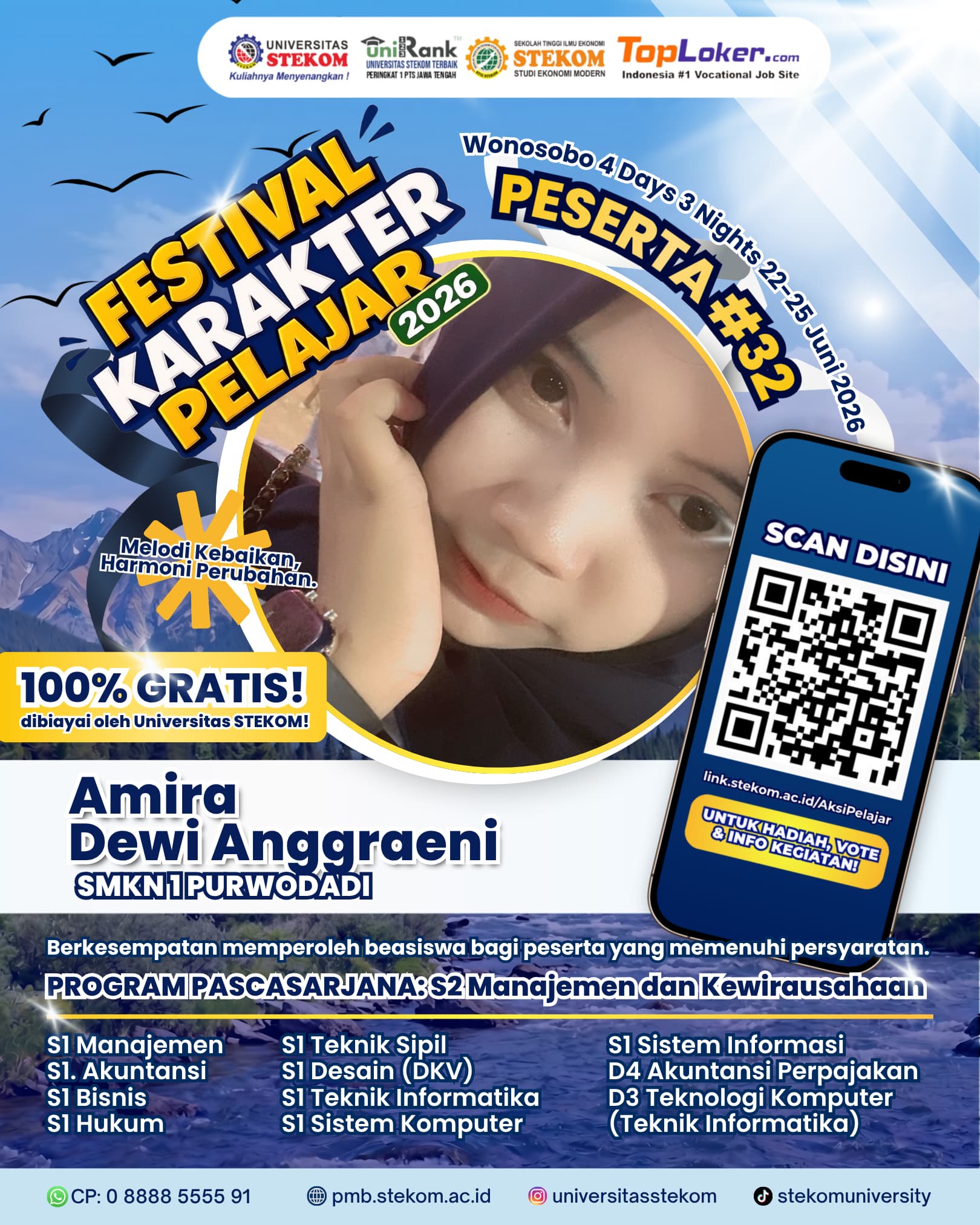 Amira Dewi Anggraeni Tunjukkan Karakter Unggul, Berhasil Lolos Festival Karakter Pelajar 2026 Universitas Stekom