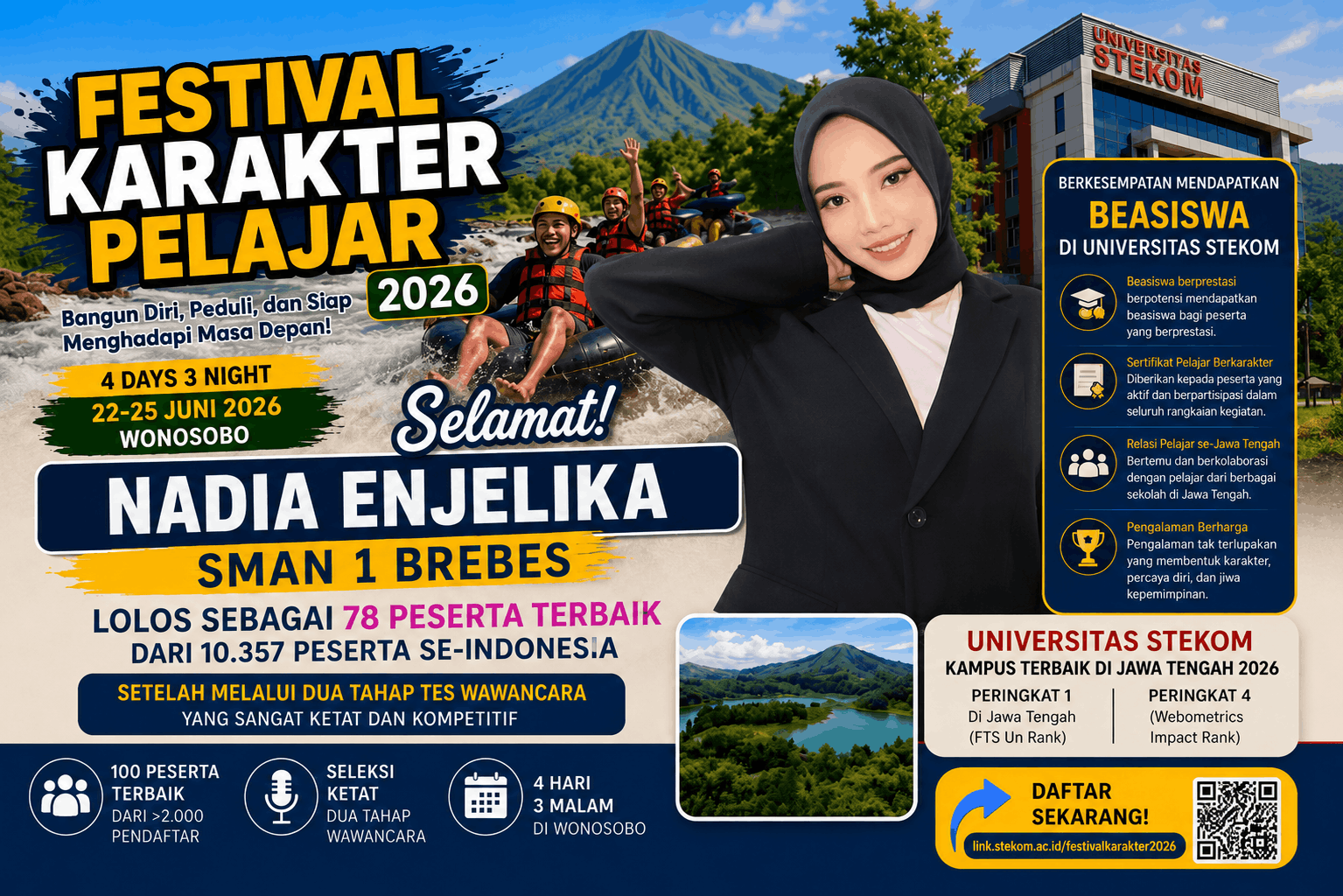 Nadia Enjelika dari SMA Negeri 1 Brebes Siap Menimba Pengalaman Langka Bersama 77 Pelajar Terbaik di Festival Karakter Pelajar 2026 Universitas STEKOM