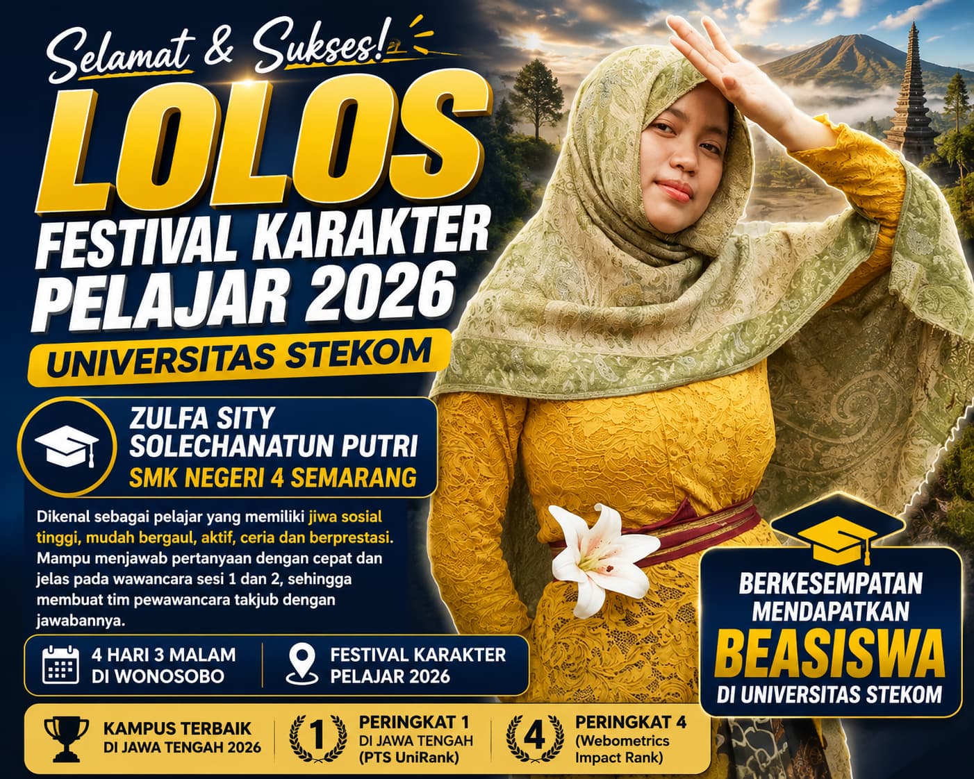 Siswi SMK Negeri 4 Semarang Lolos Festival Karakter Pelajar 2026 Universitas STEKOM