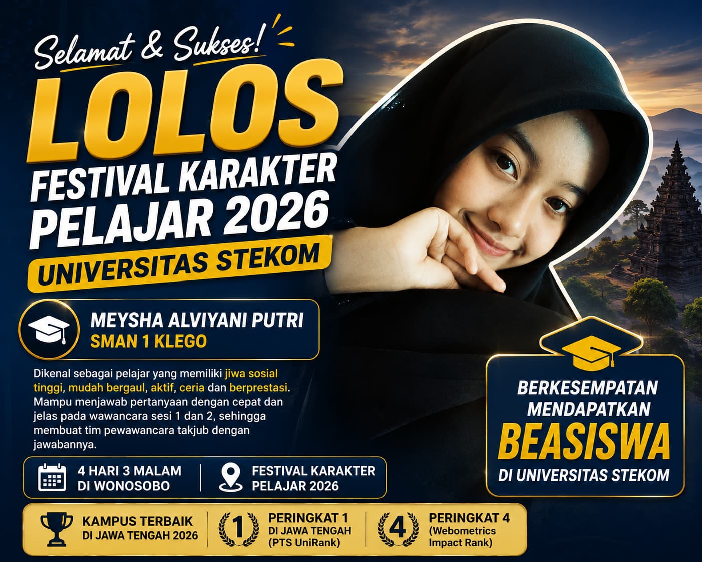 Siswi SMA Negeri 1 Klego Lolos Festival Karakter Pelajar 2026 Universitas STEKOM