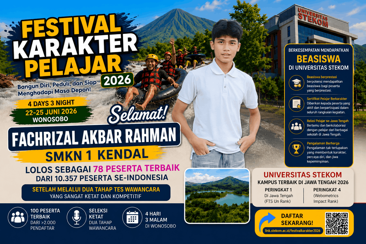 Fachrizal Akbar Rahman dari SMKN 1 Kendal Siap Menjadi Bagian dari Generasi Adaptif di Festival Karakter Pelajar 2026 Universitas STEKOM