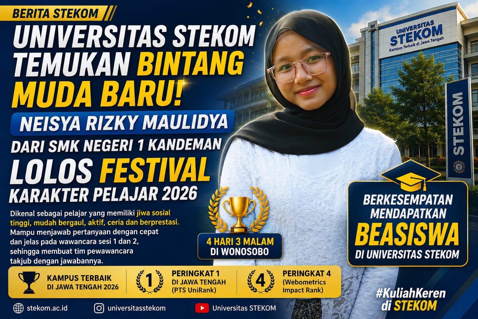 Universitas STEKOM Temukan Bintang Muda Baru, Neisya Rizky Maulidya dari SMK Negeri 1 Kandeman Lolos Festival Karakter Pelajar 2026