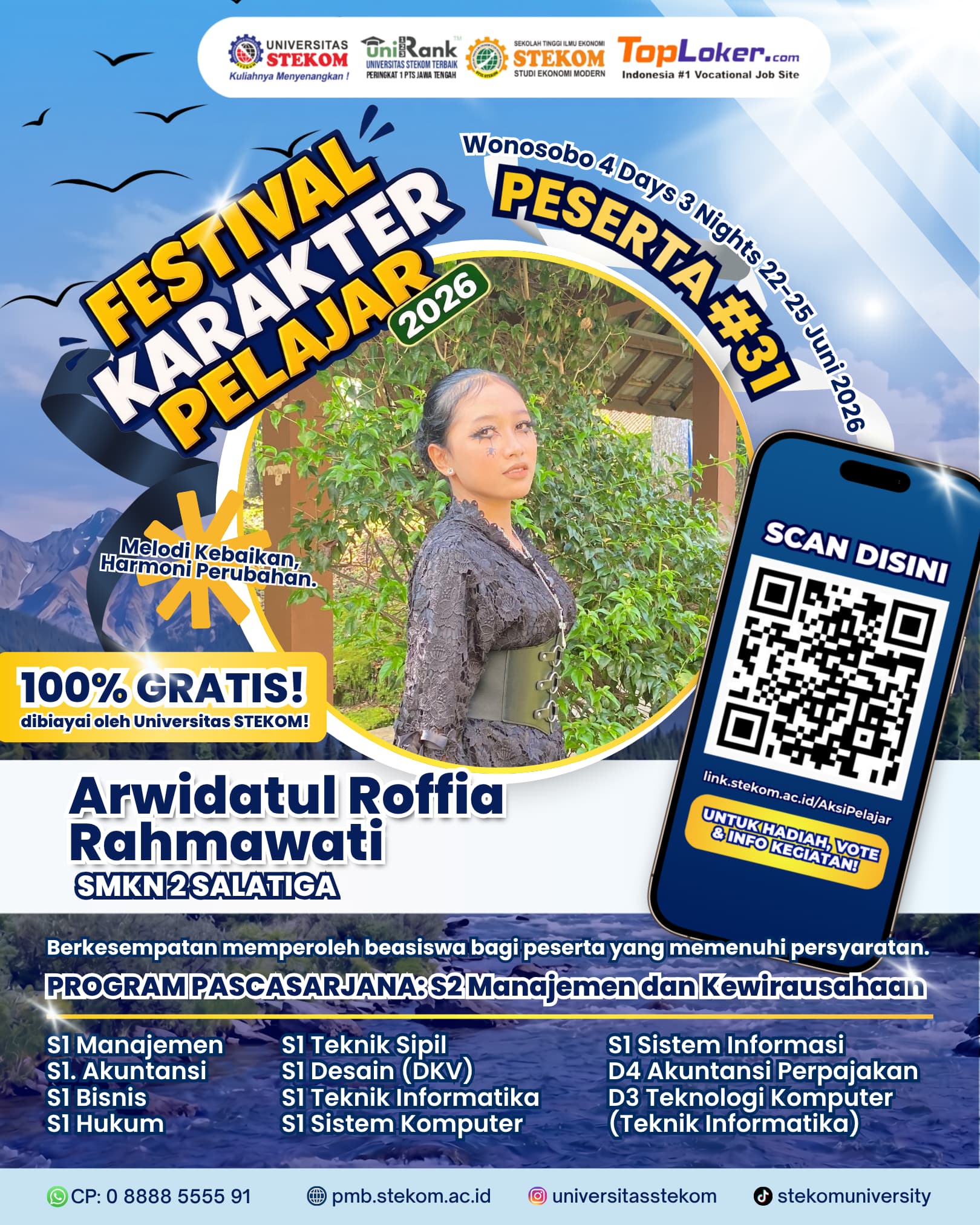 Arwidatul Roffia Rahmawati Lolos Festival Karakter Pelajar 2026 Universitas Stekom, Tunjukkan Prestasi dan Kepribadian Unggul di Tahap Seleksi