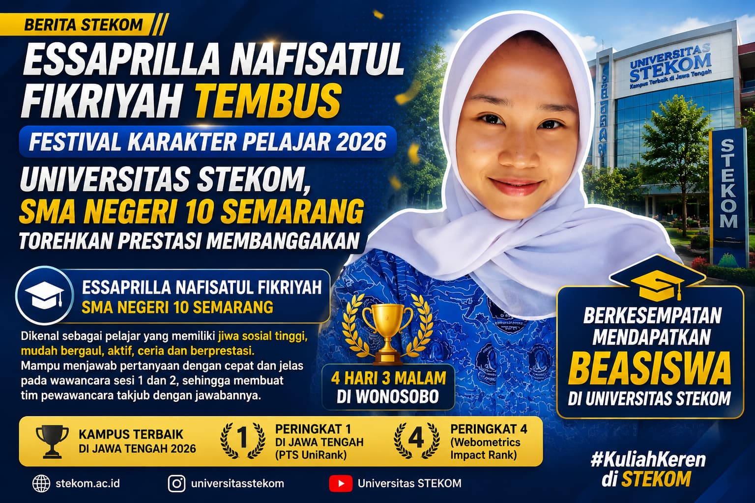Essaprilla Nafisatul Fikriyah Tembus Festival Karakter Pelajar 2026  Universitas STEKOM, SMA Negeri 10 Semarang Torehkan Prestasi Membanggakan