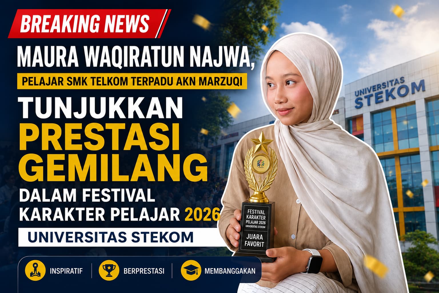 Maura Waqiratun Najwa, Pelajar SMK Telkom Terpadu AKN Marzuqi, Tunjukkan Prestasi Gemilang dalam Festival Karakter Pelajar 2026 Universitas STEKOM