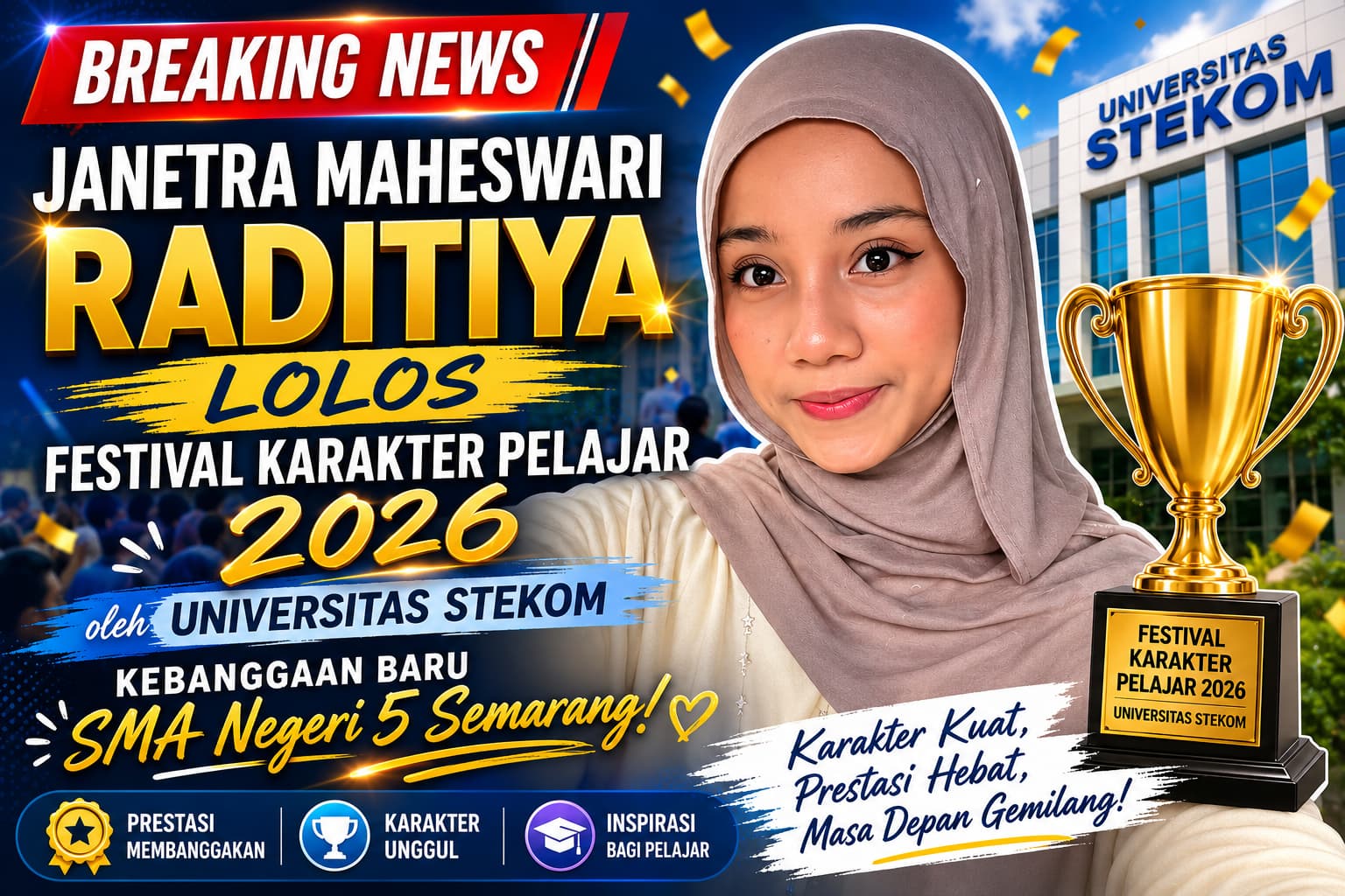 Janetra Maheswari Raditiya Lolos Festival Karakter Pelajar 2026 oleh Universitas STEKOM, Kebanggaan Baru SMA Negeri 5 Semarang